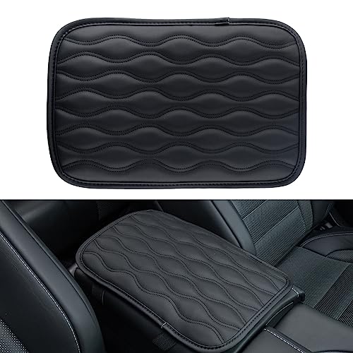 Amiss Auto Center Console Pad, Universal Waterproof Armrest Seat Box Cover, Car Interior Accessories, Leather Auto Armrest Cover Protector for Most Vehicle, SUV, Truck (Black)