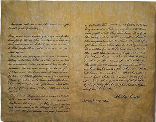 Our Amendments Gettysburg Address, Authentic Replica Printed on Antiqued Genuine Parchment. 14 X 11