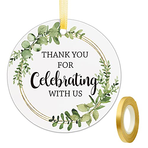 Thank You for Celebrating with Us Tags, Thank You Tags for Wedding Favors, Bridal Showers, Birthdays, Parties and Baby Showers, Thank You Gift Tags with String, 2 Inches, 50 Count.