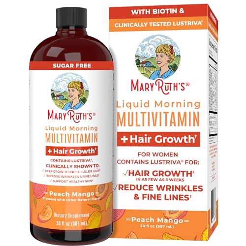 MaryRuth's Liquid Multivitamin + Lustriva Hair Growth Vitamins | Biotin 10000mcg | Vitamin D | Clinically Tested for Thicker Hair, Wrinkles, Fine Lines, Skin Care | Ages 18+ | 30 Fl Oz