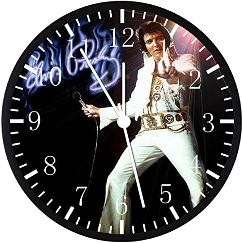 Borderless Black Frame Elvis Wall Clock Large 12inch Clear Face Silent Non-Ticking Nice for Gift or Décor G25