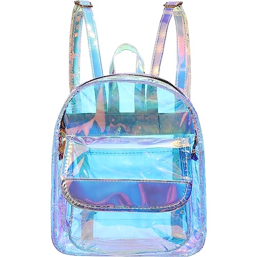 TENDYCOCO Iridescent Rave Backpack Holographic Backpack Small Clear Backpack Daypack Hologram Clear Rave Bag Transparent Backpack for Women