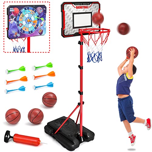 Meland Kids Basketball Hoop - Adjustable Height 2.9ft-6.2ft Toddler for Kids, Goal Indoor & Outdoor Toys Backyard Outside Boys Age 3 4 5 6 7 8 Years Gift
