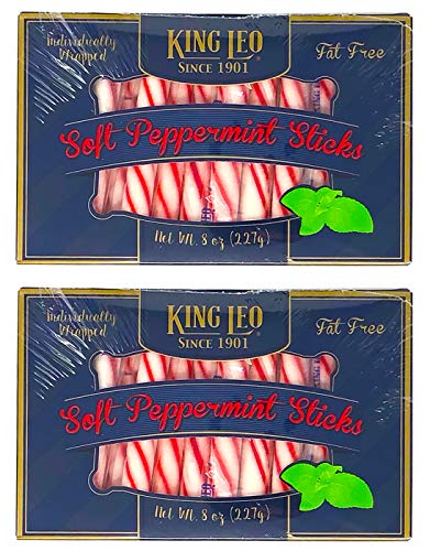 King Leo Soft Peppermint Sticks - 8 oz Pack of Two – Individually Wrapped Peppermint Sticks Fat Free