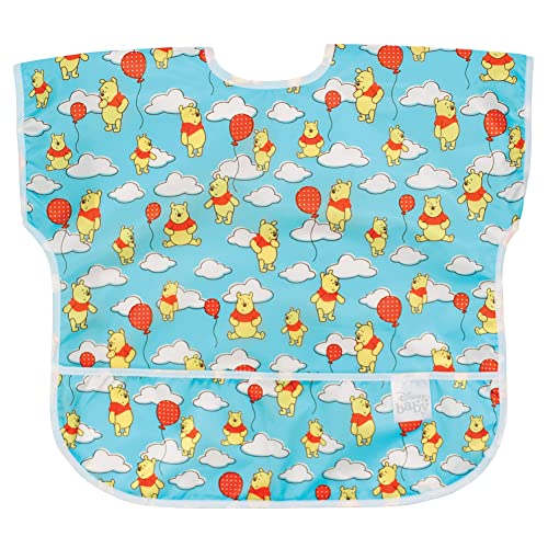 Bumkins Disney Short Sleeve Bib for Girl or Boy, Toddler and Kids for 1-3 Years, Large Size, Essential Must Have for Junior Children, Eating, Mess Saving Soft Fabric Apron for Play, Winnie the Pooh