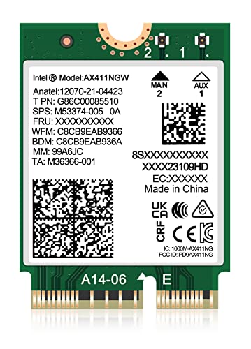 WiFi 6E Wireless Card Intel AX411 NGW. Only Support CNVio2 Protocol and Intel 12/13th Generation CPU, Bluetooth 5.3, Tri-Band 5400Mbps, Network Adapter for Laptop Support Windows 10/11 (64bit),Linux.