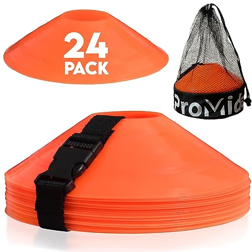 24 Pcs Soccer Cones for Training - with Mesh Bag & Strap - Flexible & Heavy Duty - Best for Football, Basketball & Running Drills - Premium Quality Soccer Training Cones Sports