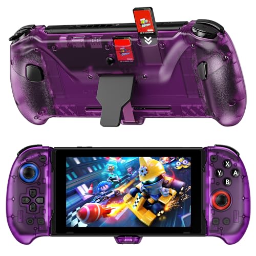 NexiGo Hall Effect Gripcon with Kickstand and HDMI Out for TV Docking, Hall Sensing Joystick for Switch/Switch OLED, Handheld Mode, 4K/1080P Supported HDMI and USB 3.0 Port, Purple