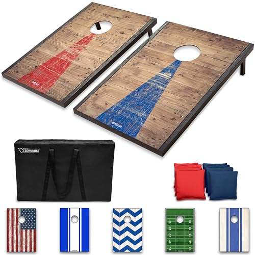 GoSports 3 x 2 ft Classic Cornhole Set – Includes 8 Bean Bags, Travel Case and Game Rules - Rustic