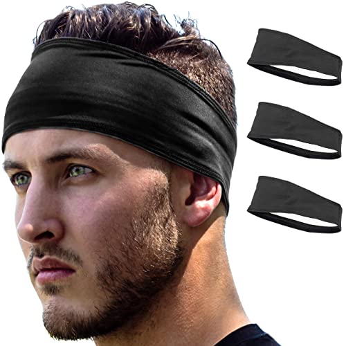 E Tronic Edge Running Headbands for Men, Women, Boys and Girls, Sports Sweatbands for Basketball, Yoga, Exercise, Workout, Quick Drying and Non-Slip Workout Stretchy Hairband, 3-Pack,Black