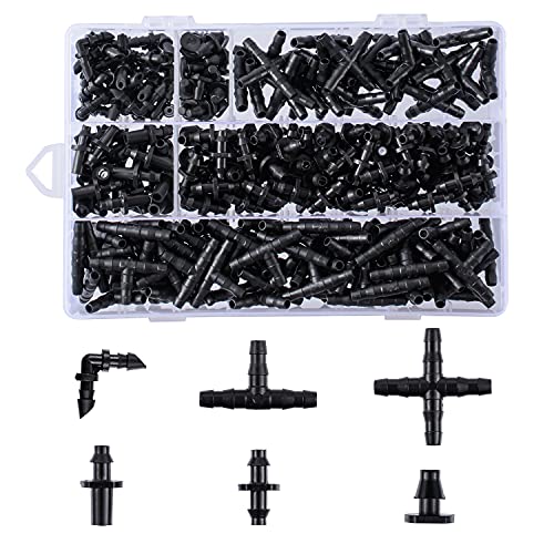 280 Pcs Barbed Connectors Irrigation Fittings Kit,Drip Irrigation Barbed Connectors 1/4''Tubing Fittings Kit for Flower Pot Garden Lawn(Straight Barbs,Single Barbs,Tees,Elbows,End Plug,4-Way Coupling)