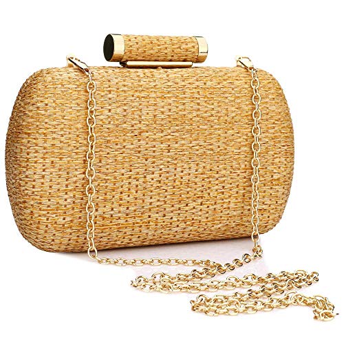 YYW Straw Purse for Women Hand-Woved Evening Handbag Party Wedding Summer Beach Bag Wicker clutch (Gold)