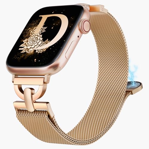 BEEXI Stainless Steel Magnetic Loop Compatible with Apple Watch Band 38mm 40mm 41mm 42mm 44mm 45mm 49mm Women Metal Mesh D-shaped Clasp Strap for iWatch SE Series 9/8/7/6/5/4/3/2/1/Ultra(1/2)