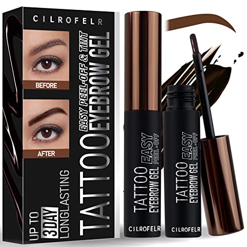 Cilrofelr Semi Permanent Tattoo Brow Gel - Lasts Up to 3 Days, Waterproof and Transfer-proof - For Fuller & Defined Looking Brows, Brown (2 Pack)