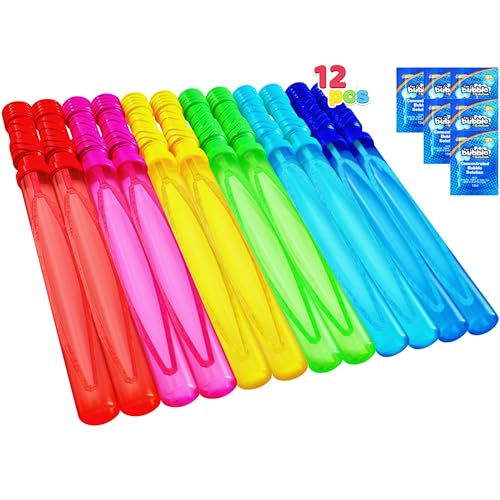 JOYIN 14.6’’ Big Bubble Wands for Kids, 1 Dozen Bubble Wand Bulk with Bubbles Refill Solution for Summer Toy Party Favor, Outdoors Activity, Easter Basket Stuffers, Birthday Gift
