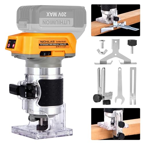 Cordless Trimmer Router, Brushless Hand Edge Trimmer for Wood Working Slotting, Trimming, Carving 1/4' Collet, Compatible with DEWALT 20V MAX Battery (NO BATTERY)