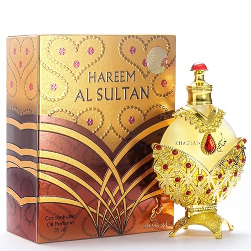 KHADLAJ PERFUMES Hareem Al Sultan Concentrated Perfume Oil Gold for Women, 1.18 Ounce (Floral,Fresh,Sandalwood)