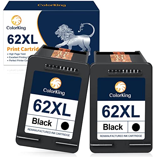 ColorKing 62XL Ink Cartridges Black Replacement for HP Ink 62 XL 62XL Black Ink Cartridges to Use with HP Envy 7640 Ink Cartridges 7645 5660 5540 5640 OfficeJet 5740 8040 OfficeJet 250 200 (2 Black)