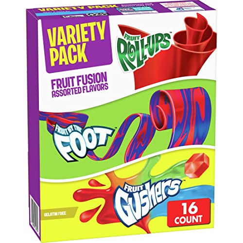 Fruit Roll-Ups, Fruit by the Foot, Gushers, Snacks Variety Pack, 16 ct