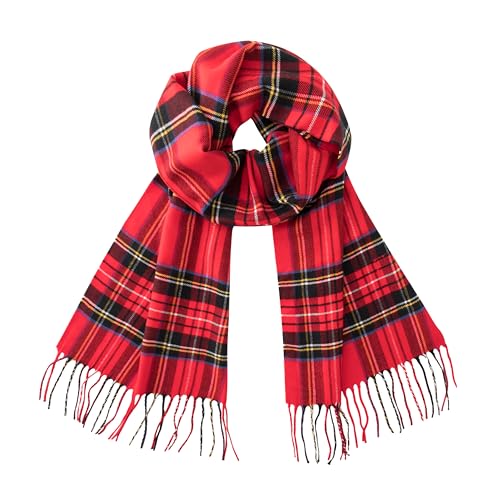 CALVIN & OLIVIA Cashmere Feel Scarf Soft Winter Soft Tartan Plaid Fashion Scottish Check Multi-Color Gift for Men Women Amazon Christmas Red Tartan