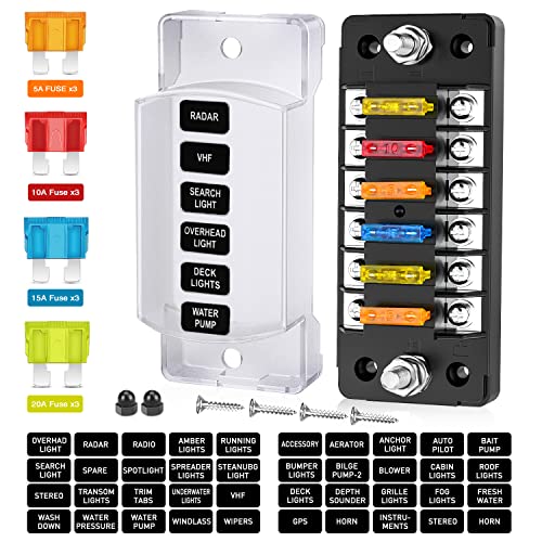 Nilight 6 Way Fuse Block with Negative Bus 12V Blade Fuse Holder ATC/ATO Standard Fuse Box Label Stickers Waterproof Cover Fuse Panel for Automotive Cars Trucks RVs Campers Vans, 2 Years Warranty