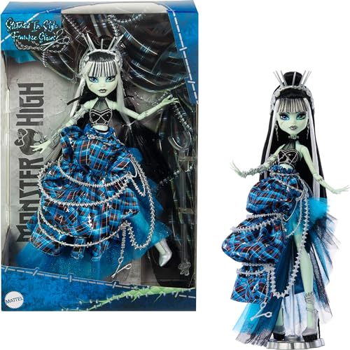 Monster High Doll, Frankie Stein Stitched in Style Fashion Collectible, Blue Plaid Couture Gown & Sewing-Inspired Accessories (Amazon Exclusive)