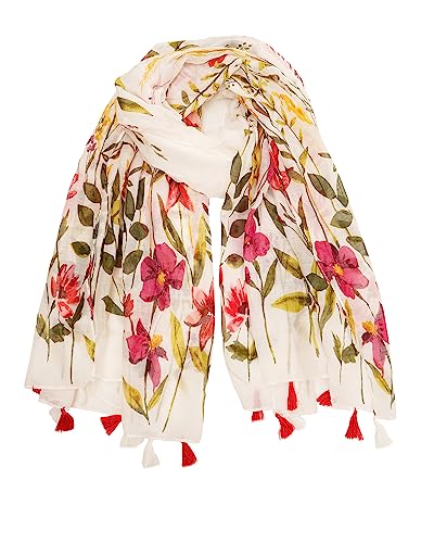 YOUR SMILE Large Boho Scarf for Women Lightweight Floral Printed Scarves Fall Winter Fashion Fringed Shawl wraps (08 White/Pink Floral)