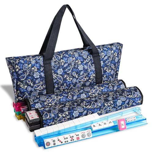 Jongyance American Mahjong Set,Mahjong Tiles Set,Blue Bag,166 Premium Tiles,4 All-in-One Rack/Pushers(Ma Jong,Mah-Jongg, Majiang)