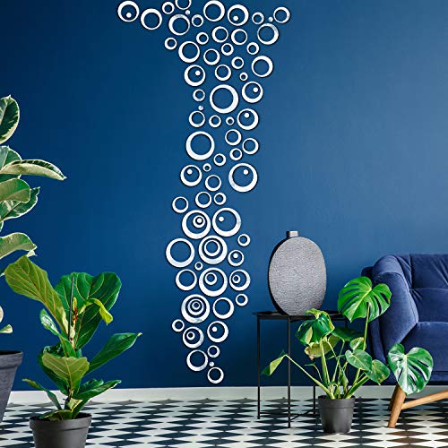 72 Pieces Removable Round Circle Wall Sticker Decal Acrylic Mirror Setting for Home Living Room Bedroom Decor (2.5-13.5 cm)