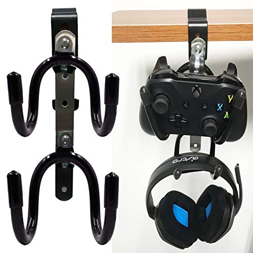 Pmsanzay Universal Game Controller & Headphone Hanger Holder with Adjustable & Rotating Arm Clamp, Under Desk Design,for Xbox One PS4 Switch Pro - NO Game Controller & Headphone - No Falling