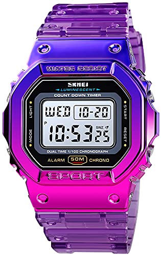 Gosasa Gradient Color Silicone Plating Digital Electronic Waterproof Sports Wristwatches Casual Watch Student Watches (Plating -Purple)