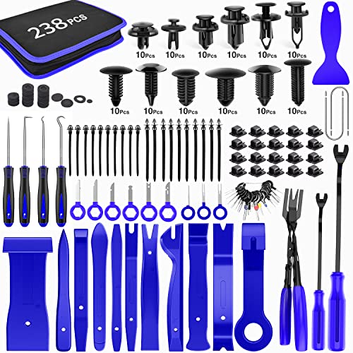GOOACC 238Pcs Trim Removal Tool, Auto Push Pin Bumper Retainer Clip Set Fastener Terminal Remover Tool Adhesive Cable Clips Pry Kit Car Panel Radio Removal Auto Clip Pliers (GRC-207)