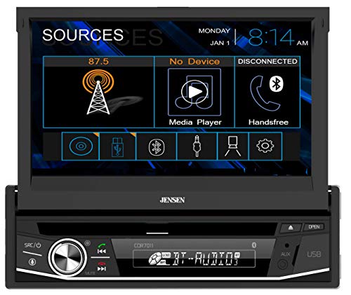 Jensen CDR7011 7 inch LED CD/DVD Touch Screen Single Din Car Stereo | Push to Talk Assistant | Backup Camera Input | Bluetooth | USB Fast Charging | 200 Watts (50x4)