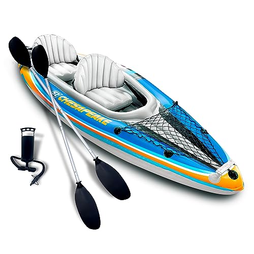 Sunlite Sports 2-Person Inflatable Kayak with Aluminum Oars (136' x 33'), High Output Air Pump and Storage Bag, Double Tandem Kayak for Adults, Two Person Canoe and Kayack