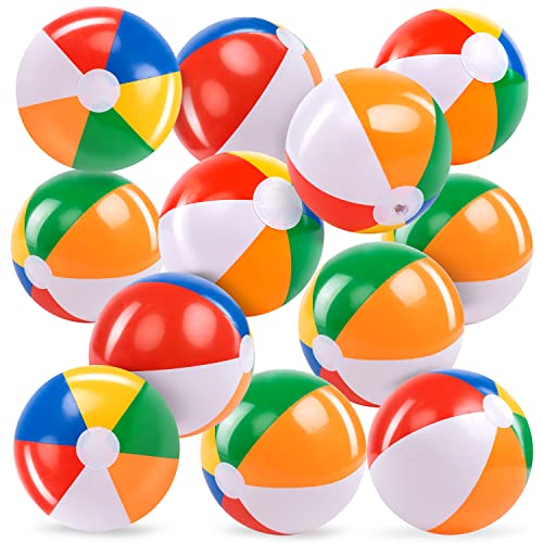 JOYIN Rainbow Beach Balls(12 Pack), 12'' Inflatable Swimming Pool Toys for Summer Water Games Kids Birthday Party Supplies Combo Set Include Inflatable Beach Balls