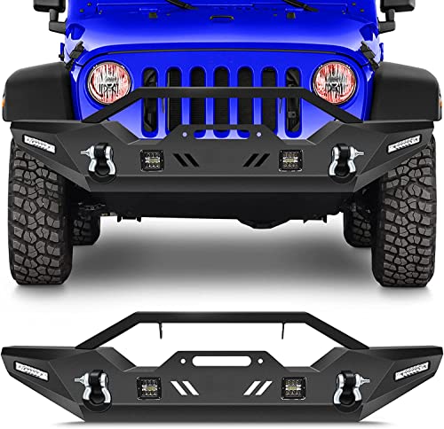 ECCPP Front Bumper Fit for 2007-2018 for Jeep Wrangler JK (with D-ring & LED Lights & Winch Plate) Texture Black