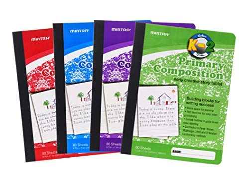 Mintra Office Primary Composition Books (4 Pack, Primary Ruled - Assorted)