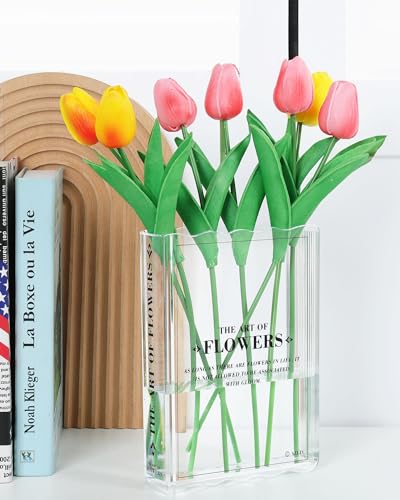 Book Vase for Flowers, Book Lovers Gifts, Aesthetic Room Decor Cute Flower Vase & Must-Have for Home, Bookshelf, Bedroom & Office Decor for Women Like Mothers Day (Clear)