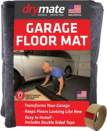 Drymate Garage Floor Mat, (17' x 7'4'), Protects Surfaces, Transforms Garage, Absorbent, Waterproof, Durable (USA Made) (Charcoal) (Includes Double Sided Tape)