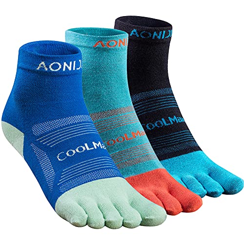 AONIJIE Toe Socks for Men and Women High Performance Athletic Five Finger Socks Soft,Comfortable and Breathable, Mini Crew-Large
