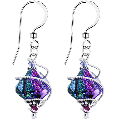 Body Candy Handcrafted 925 Silver Purple Dichroic Drop Dangle Earrings Created with Crystals