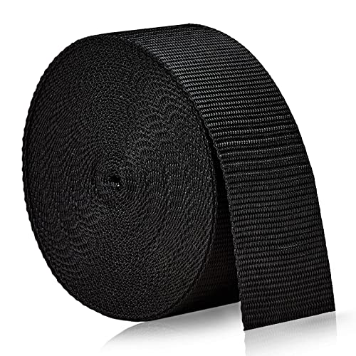 Tinup Webbing 2 Inch Strap Black, Nylon Climbing Webbing Straps 1 Inch Wide, Polypropylene Lawn Chair Webbing Replacement for Indoor or Outdoor Gear, DIY Crafting，Pet Leash