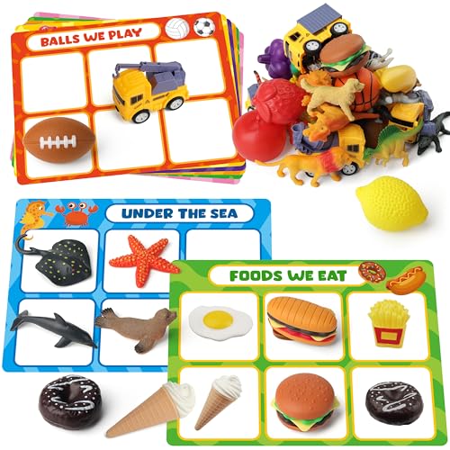 Coogam Sorting Toy for Toddlers, Animals Dinosaurs Fruits Vehicles Foods Fishes Balls Farm Playset, Fine Motor Montessori Game Preschool Educational Learning Gift for 2 3 4 Year Old