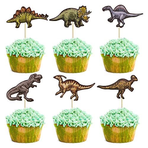 36Pcs Dinosaur Cupcake Toppers Roar Dinosaur Cupcake Picks Dino Cake Decorations for Kids Boys Dinosaur Theme Birthday Babyshower Party Decorations