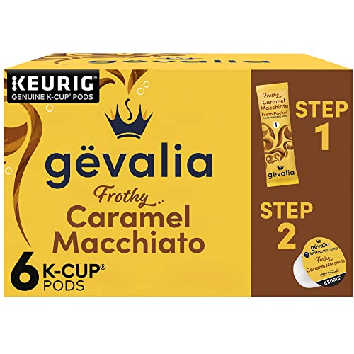 Gevalia Frothy 2-Step Caramel Macchiato Espresso Keurig K-Cup Coffee Pods & Froth Packets Kit (6 ct Box)