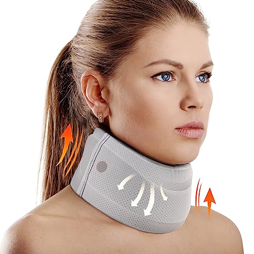Neck Brace for Neck Pain and Support, Soft Neck Support Relieves Pain & Pressure in Spine for Women & Men, Wrap Align Stabilize Vertebrae Foam Cervical Collar for Sleeping (Grey, S, 3' Depth Collar)
