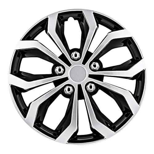 Pilot Automotive WH553-16S-BS 16 Inch Spyder Black & Silver Universal Hubcap Wheel Covers For Cars - Set Of 4 - Fits Most Cars