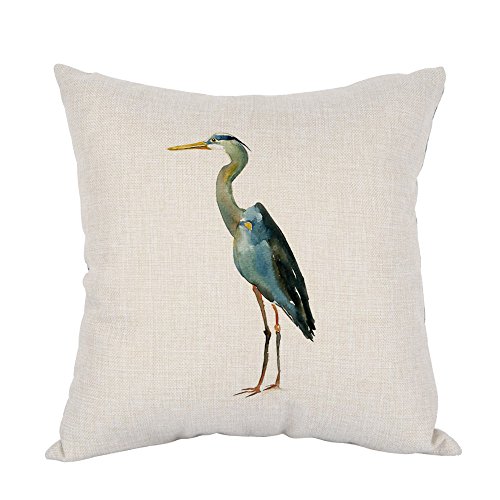 Moslion Heron Pillow,Home Decorative Throw Pillow Cover Watercolor Blue Heron Cotton Linen Cushion for Couch/Sofa/Bedroom/Livingroom/Kitchen/Car 18 x 18 inch Square Pillow case