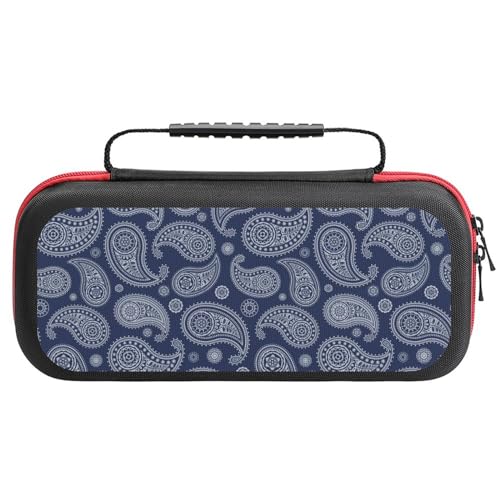 Blue Paisley Bandana Portable Protective Shell Compatible with Switch Case Hard Travel Tote Bag with 20 Game Cartridges, style-1