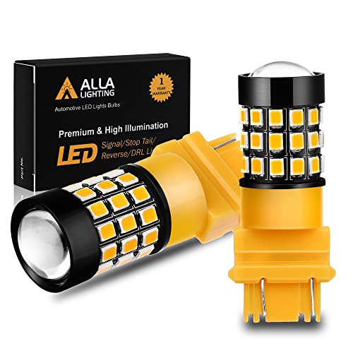 Alla Lighting Newly Upgraded T25 Wedge 3156 3157 LED Bulbs, Amber Yellow Turn Signal Lights, 3457 4157-NAK 5702AK 360° Super Bright 3056 3757NAK Direction Blinker Lamps